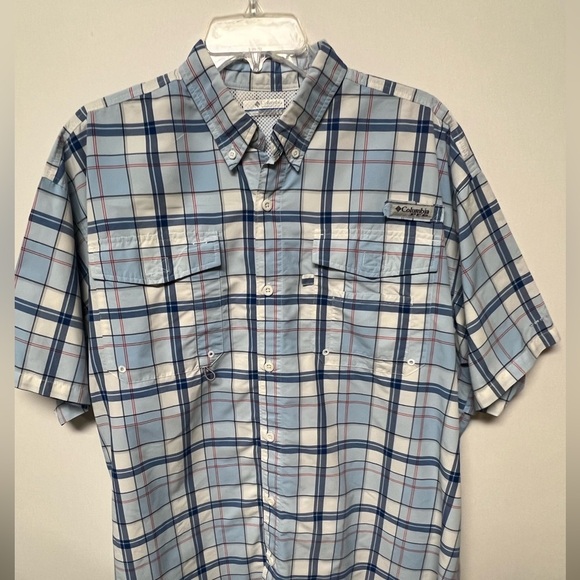 COLUMBIA PFG SPORTS SHIRT. BLUES AND RED.  SIZE LARGE - Picture 8 of 10